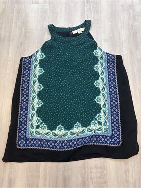 LOFT Teal and Navy Printed Halter Camisole